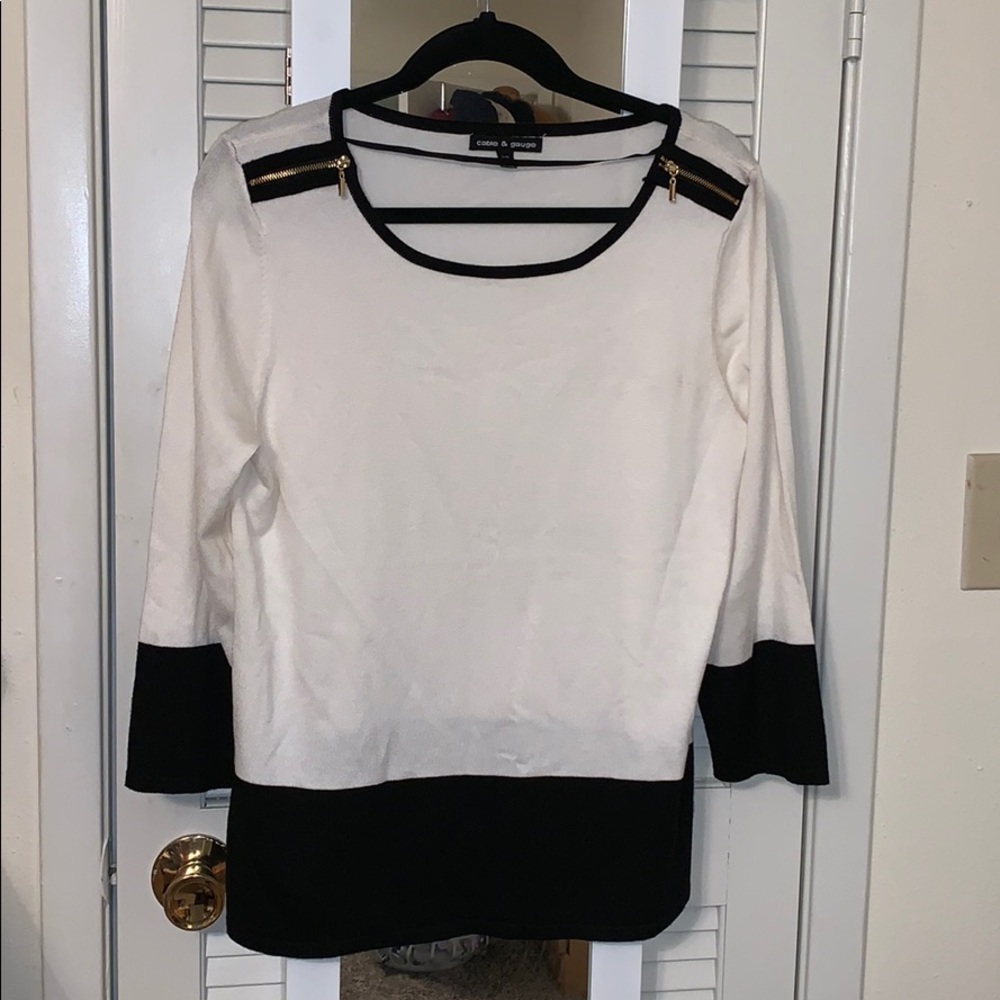Women’s Black and Ivory Sweater with Gold Zipper